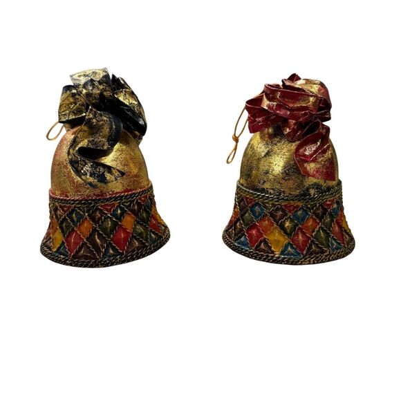 2 Vtg Department 56 Silk Road Hand Painted Paper Mache Bell Ornament Christmas - Picture 4 of 10